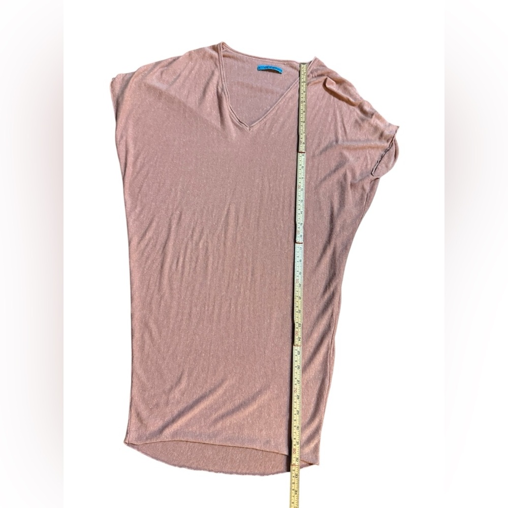 Alice + Olivia Blush Pink Oversized V-Neck Tee‎ Top Soft & Chic Linen Blend Sz L - Picture 7 of 9